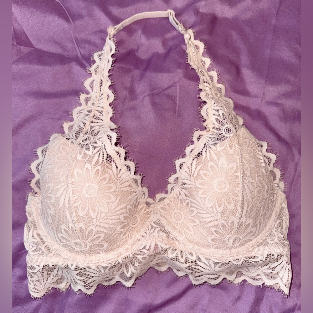 Victoria’s Secret PINK Lace Halter Bralette Light Pink Small Lightly Lined